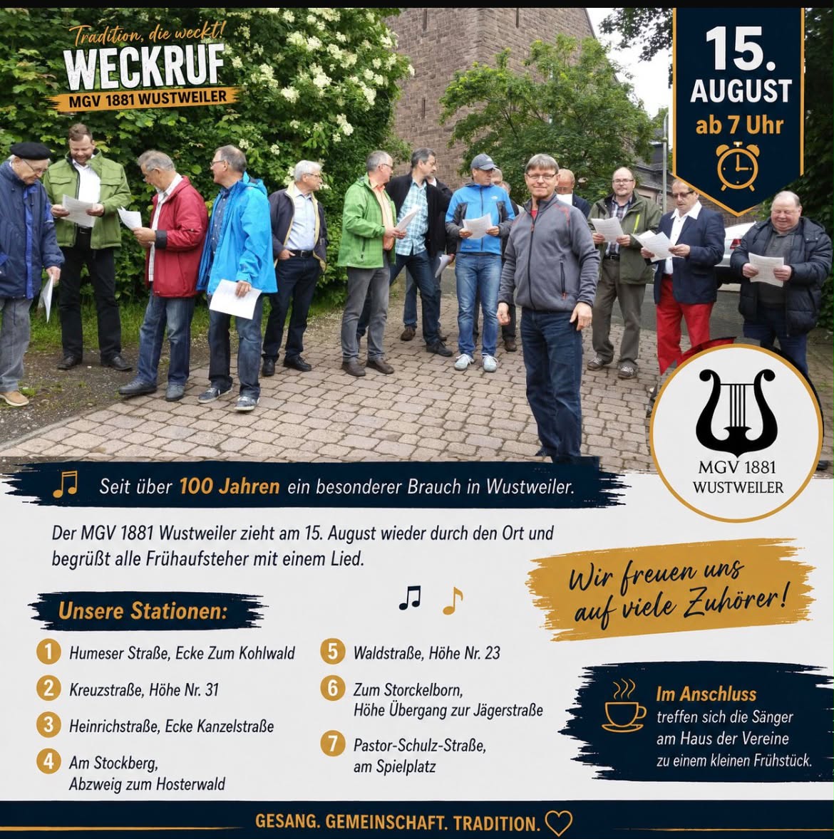 Weckruf am 15. August – Grafik: MGV Wustweiler Weckruf in Wustweiler